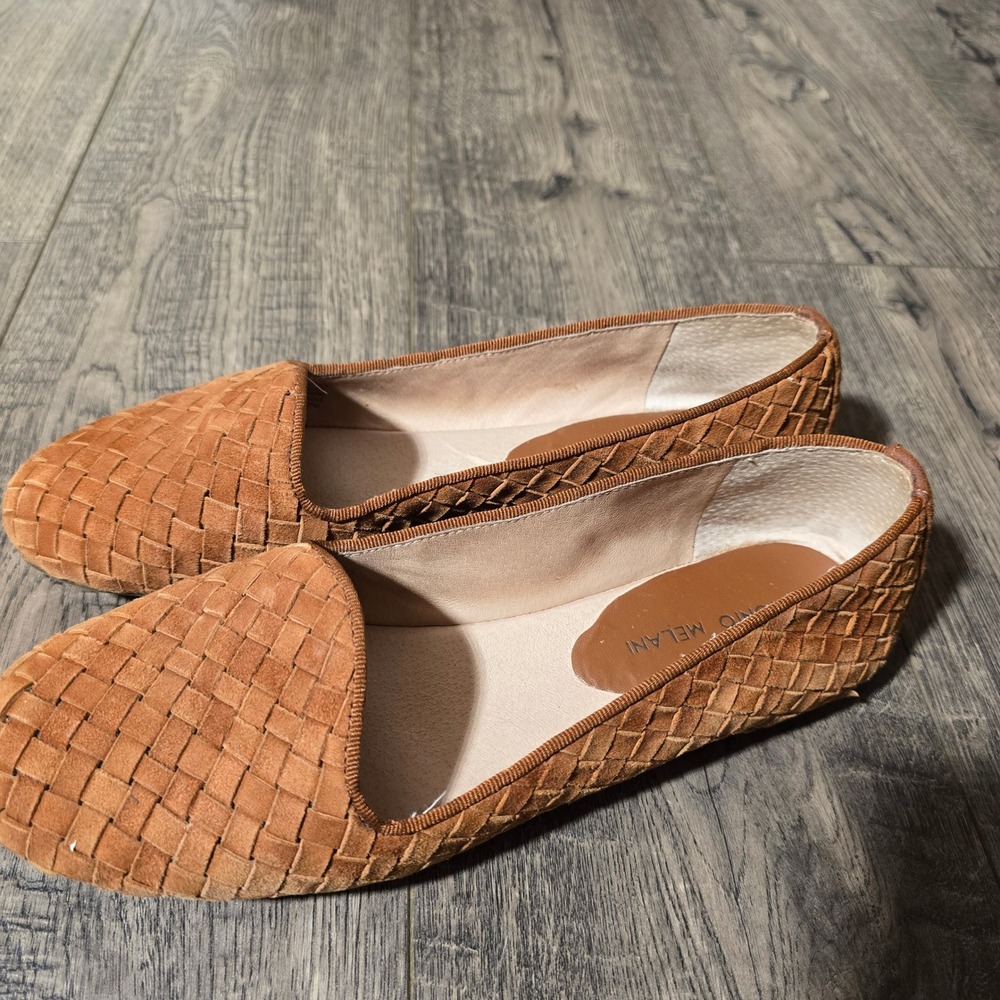 Antonio Melani Woven Leather Loafers Cognac Brown Suede Flats Womens 8M